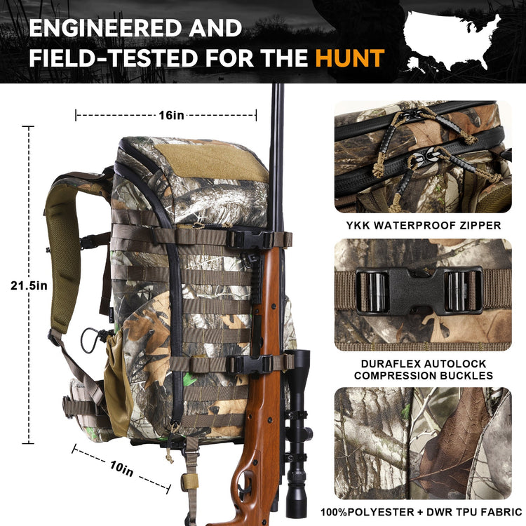 VOTAGOO® Hunting Backpack with Rifle/Bow Carry System-2