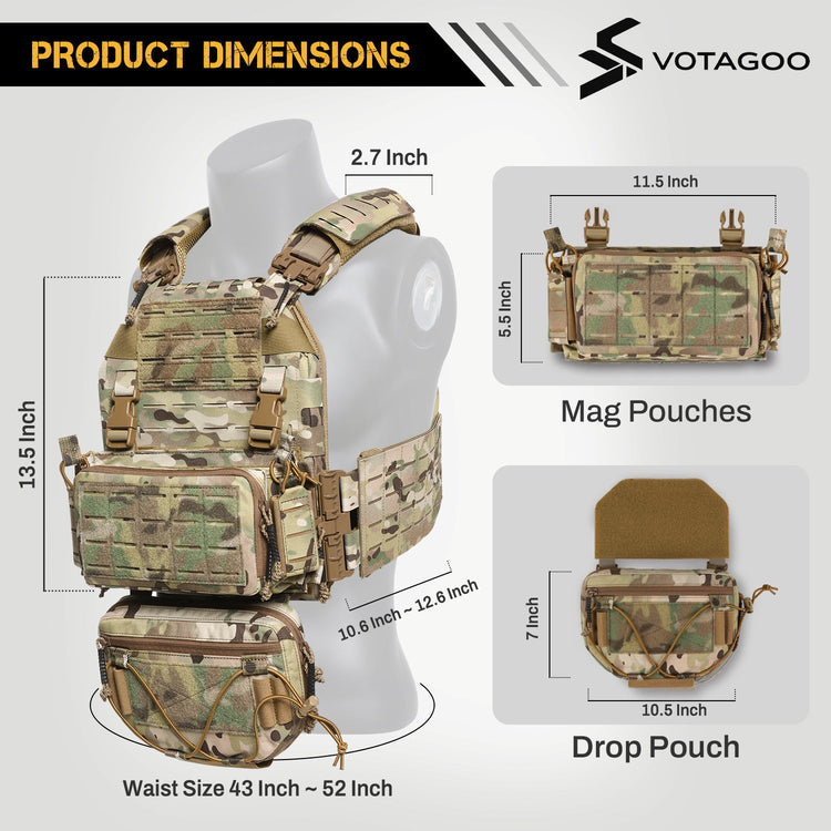 VOTAGOO® Adjustable Tactical Vest with Admin Drop Pouch-4