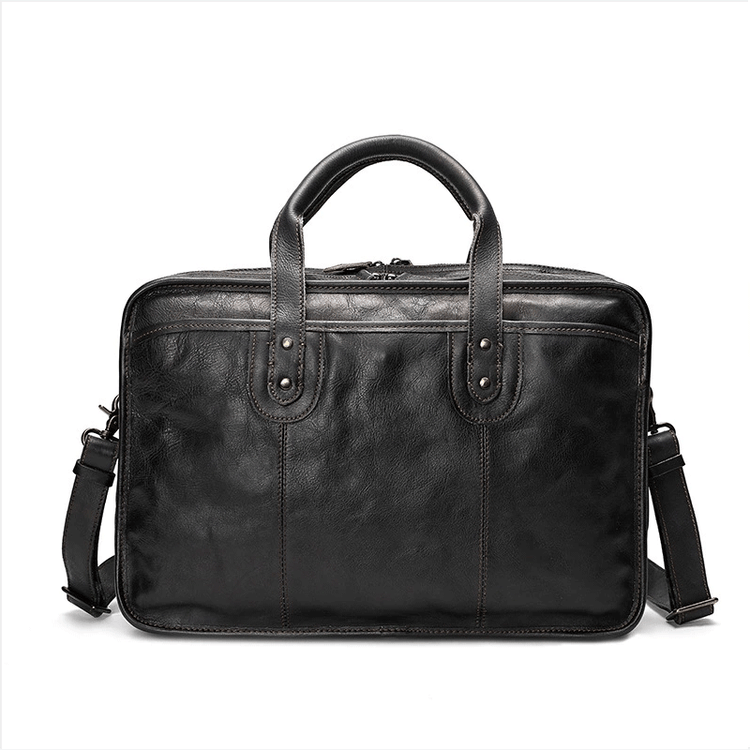 Vegetable Tanning Leather Briefcase-2