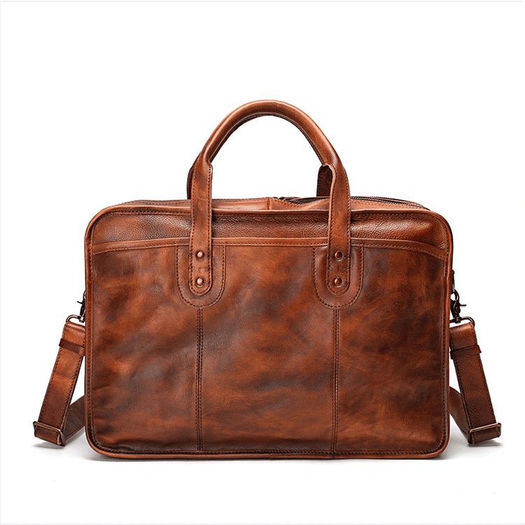 Vegetable Tanning Leather Briefcase-1