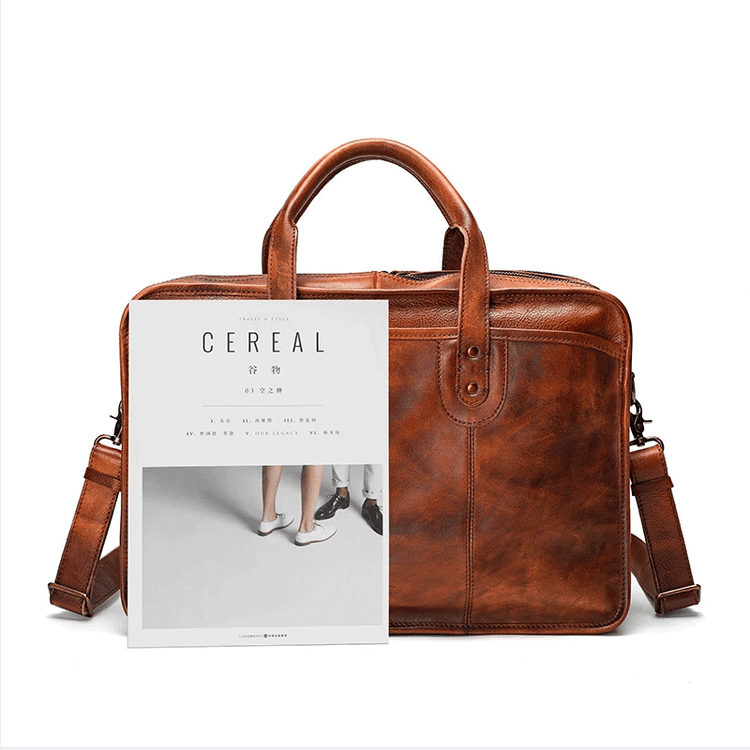 Vegetable Tanning Leather Briefcase-3
