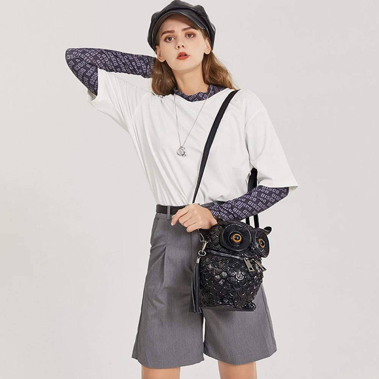 3D Owl Handle Shoulder Messenger Cross body Backpack-3