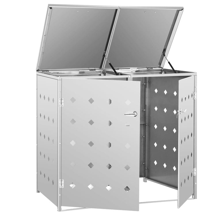 NNEVL Double Wheelie Bin Shed 240 L Stainless Steel-3