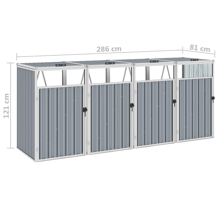 NNEVL Quadruple Garbage Bin Shed Grey 286x81x121 cm Steel-4