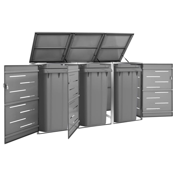 NNEVL Triple Wheelie Bin Shed 207x77.5x115 cm Stainless Steel-0
