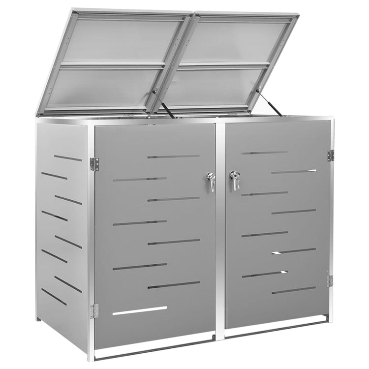 NNEVL Double Wheelie Bin Shed 138x77.5x115.5 cm Stainless Steel-4