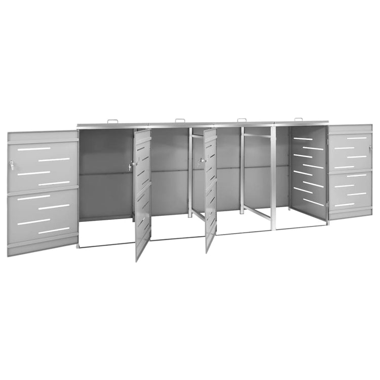 NNEVL Quadruple Wheelie Bin Shed 276.5x77.5x115.5 cm Stainless Steel-3
