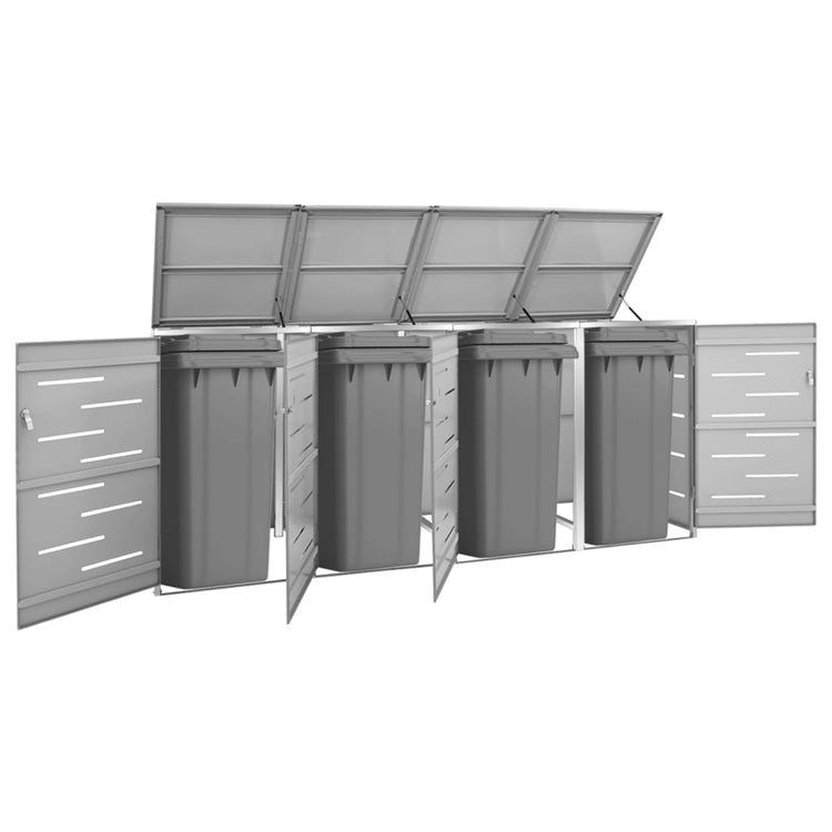NNEVL Quadruple Wheelie Bin Shed 276.5x77.5x115.5 cm Stainless Steel-0