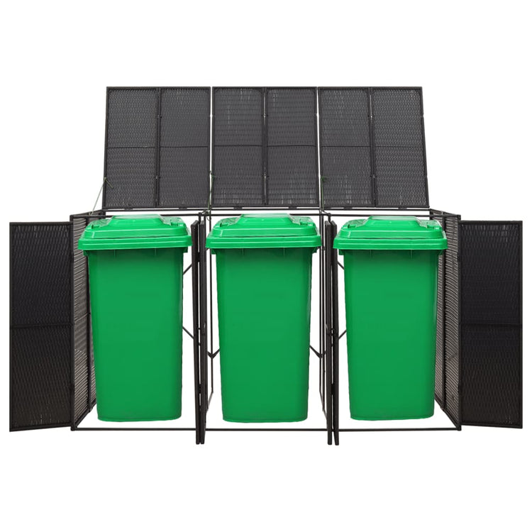 NNEVL Triple Wheelie Bin Shed Black 207x80x117 cm Poly Rattan-1