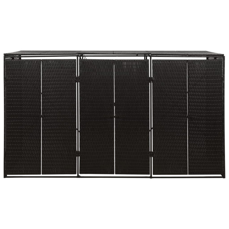 NNEVL Triple Wheelie Bin Shed Black 207x80x117 cm Poly Rattan-2