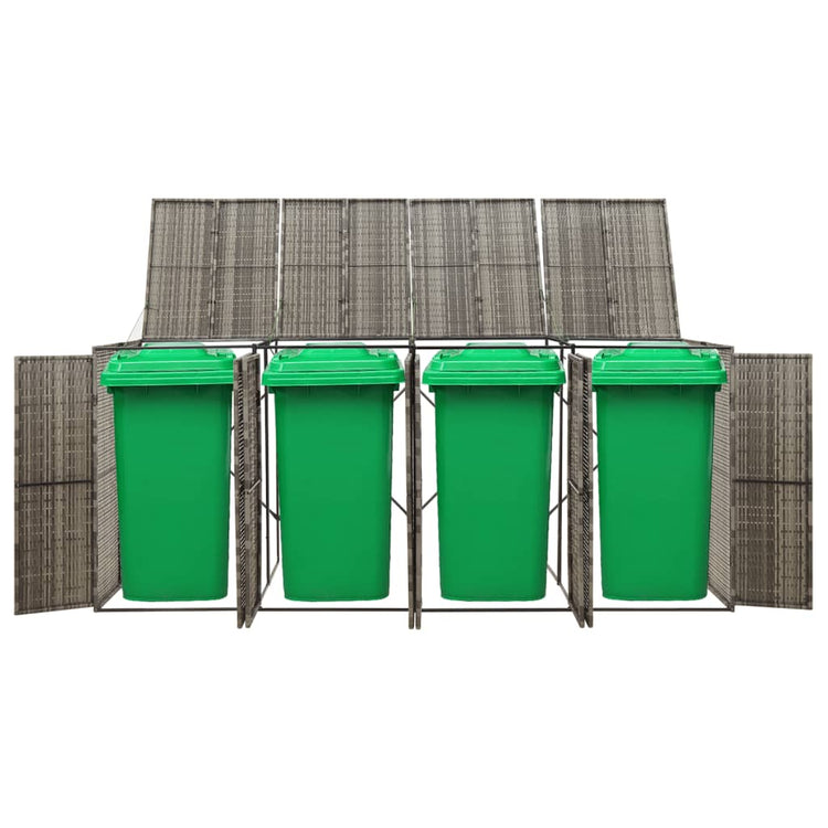 NNEVL Quadruple Wheelie Bin Shed Grey 274x80x117 cm Poly Rattan-1