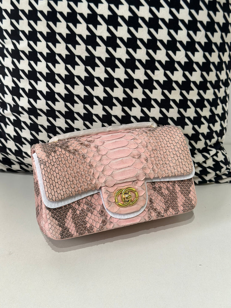 Genuine Python Skin Leather Flap Bag 20cm-2