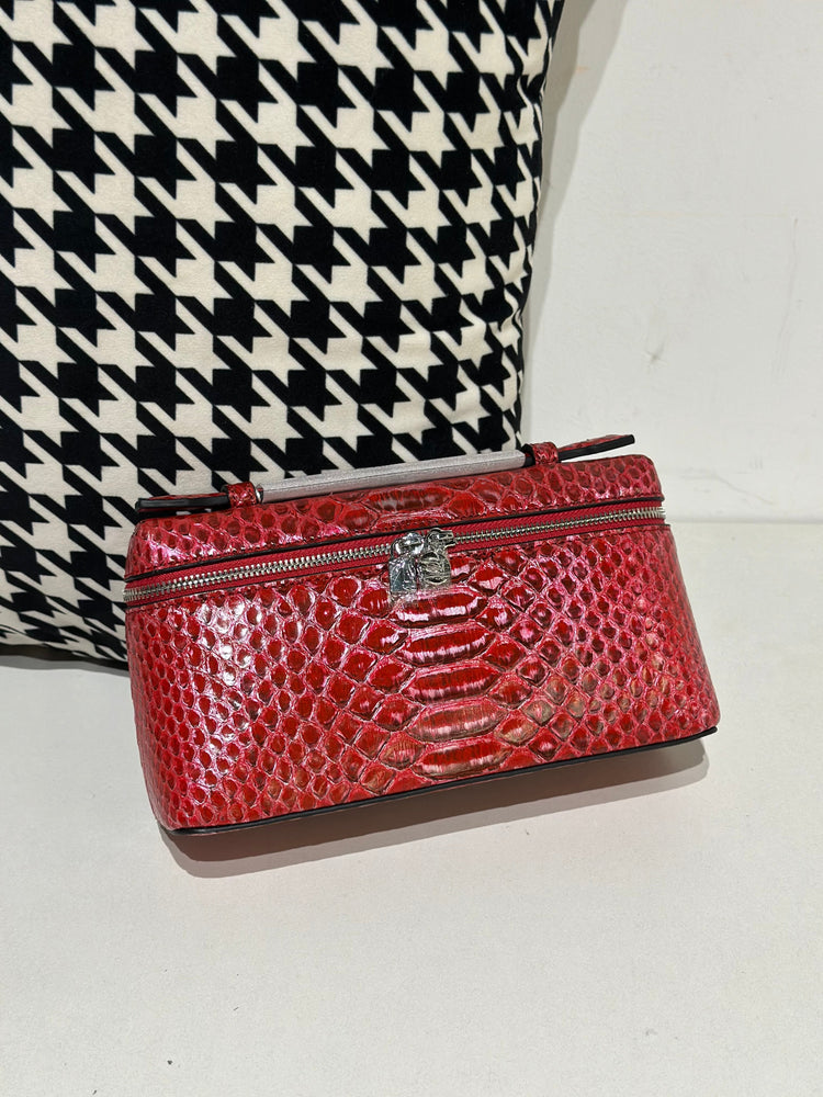 Genuine Python Skin Leather Zipper Cosmetic Handle Bag-4