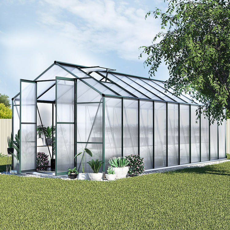 NNEDSZ Greenfingers Greenhouse 6.3x2.44x2.1M Aluminium Polycarbonate Green House Garden Shed-4
