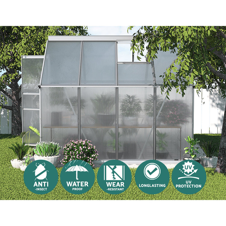 NNEDSZ Greenfingers Greenhouse Aluminium Green House Polycarbonate Garden Shed 2.4x1.9M-4