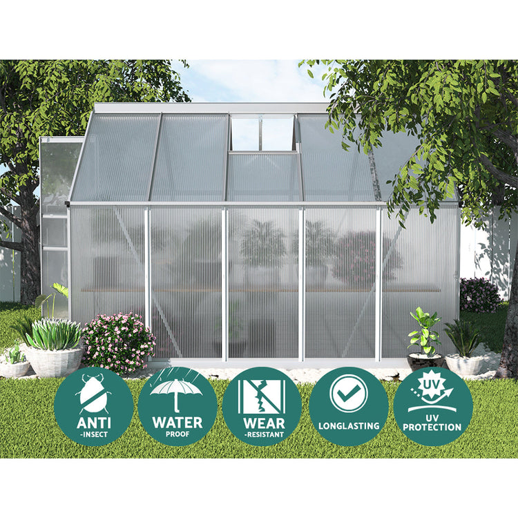NNEDSZ Greenfingers Greenhouse 3x2.5x2.26M Double Doors Aluminium Green House Garden Shed-4