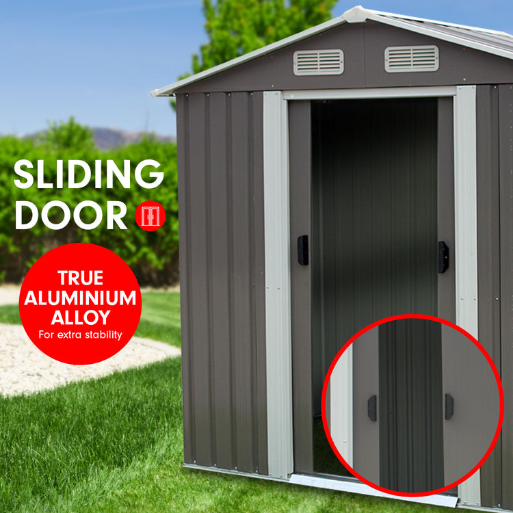 NNEDPE Garden Shed Spire Roof 4ft x 6ft Outdoor Storage Shelter - Grey-1