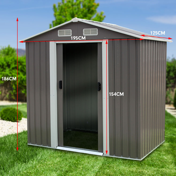 NNEDPE Garden Shed Spire Roof 4ft x 6ft Outdoor Storage Shelter - Grey-4