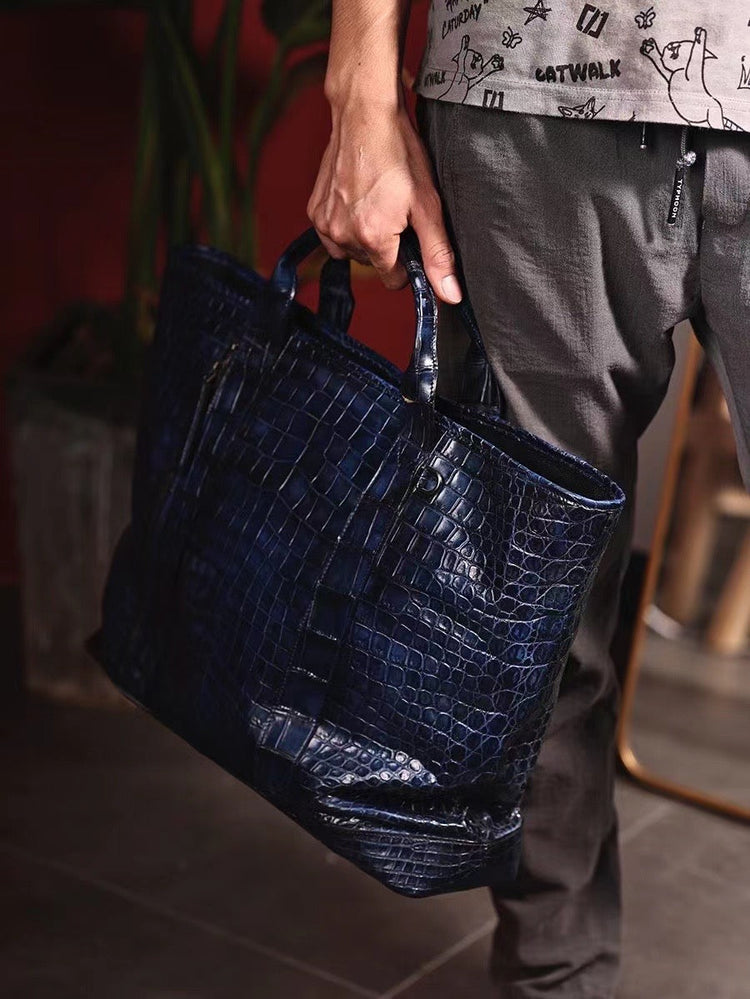 Crocodile Leather Shopper Tote Travel Bag-0