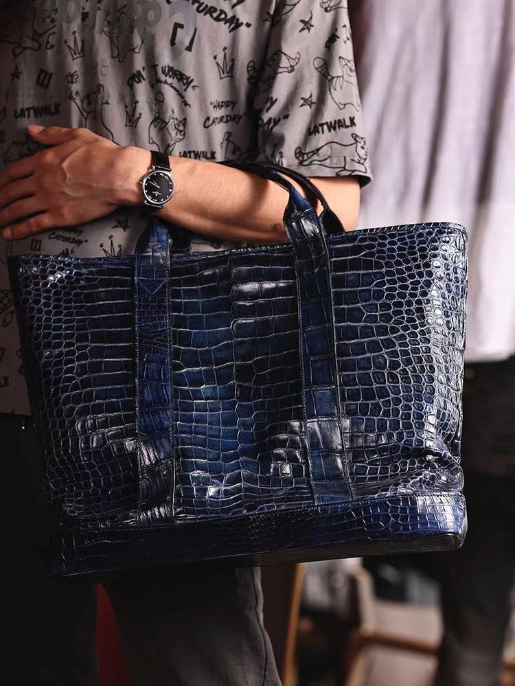 Crocodile Leather Shopper Tote Travel Bag-4