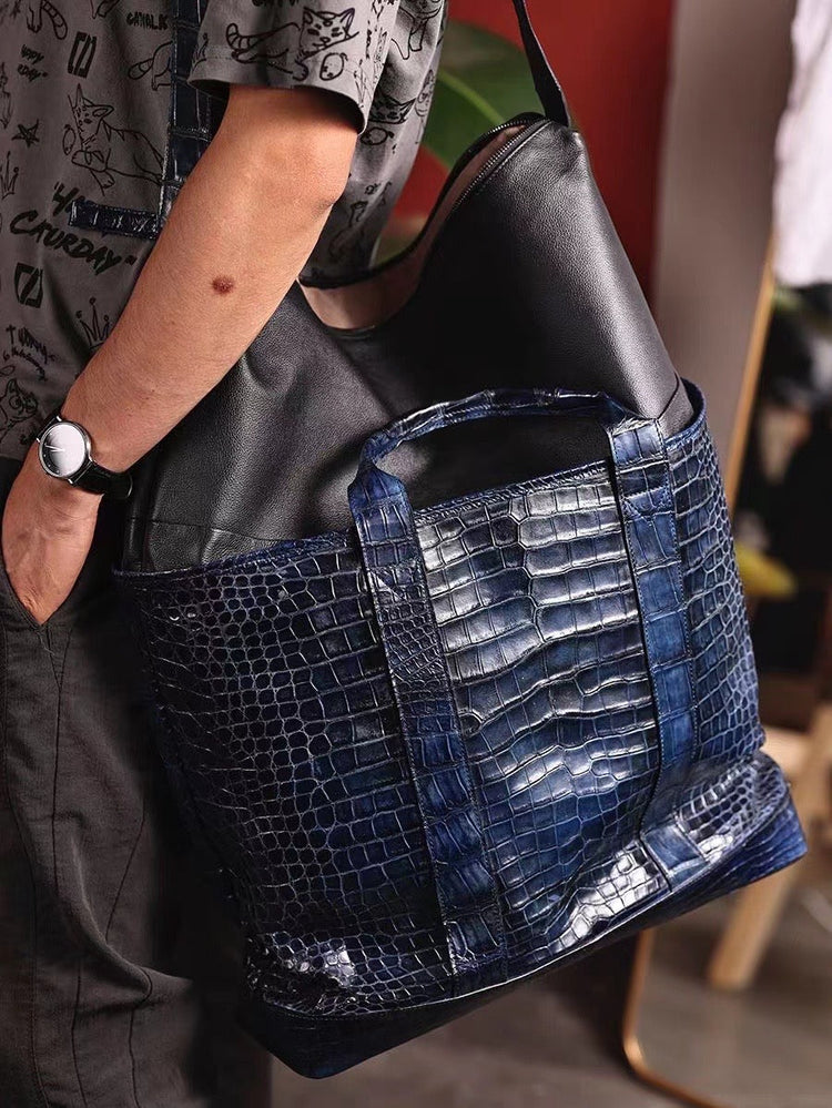 Crocodile Leather Shopper Tote Travel Bag-1
