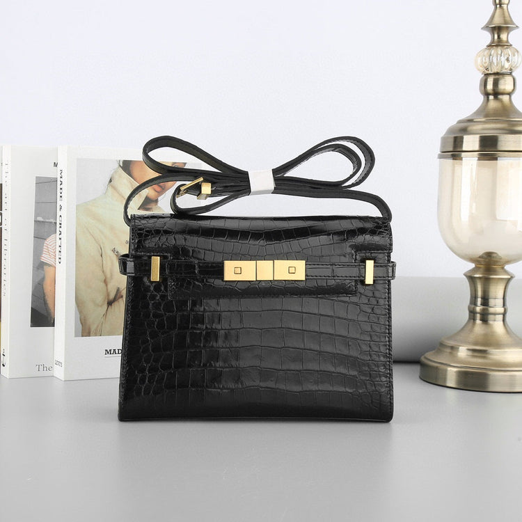 Genuine Crocodile Skin Leather Cross Body Small Shoulder Square Bag-0