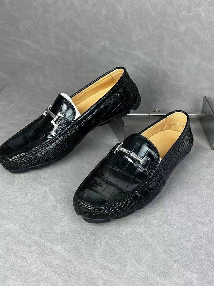 Crocodile Leather Shoes ,Crocodile Leather Men's Penny Loafer Dress Shoe Black S2120-0