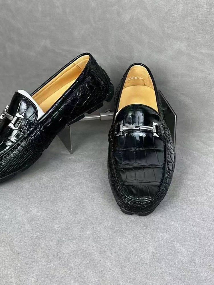 Crocodile Leather Shoes ,Crocodile Leather Men's Penny Loafer Dress Shoe Black S2120-3