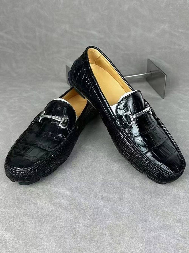 Crocodile Leather Shoes ,Crocodile Leather Men's Penny Loafer Dress Shoe Black S2120-1