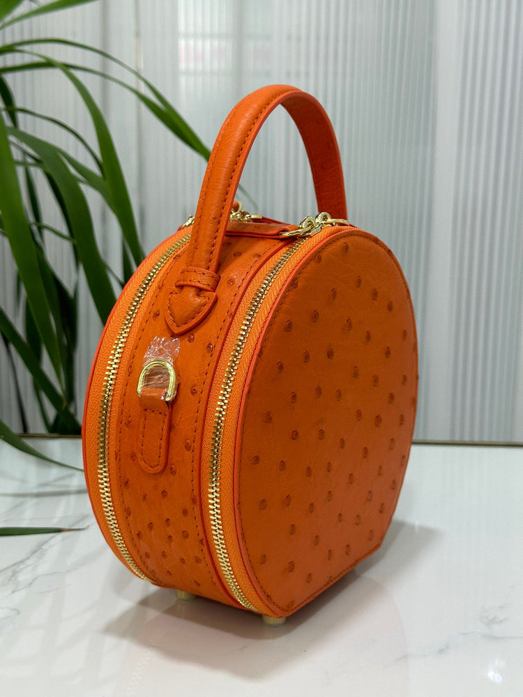 Womens Ostrich Skin Leather Apple Phone Handle Bag-3