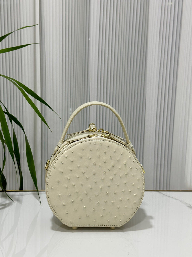 Womens Ostrich Skin Leather Apple Phone Handle Bag-7