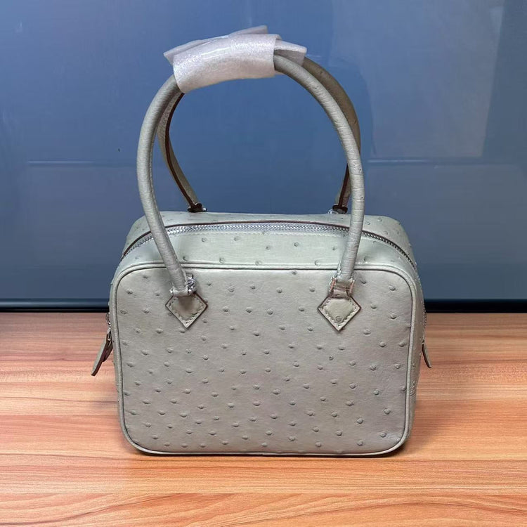 Womens Genuine Ostrich Skin Leathe Top Handle Bag-8
