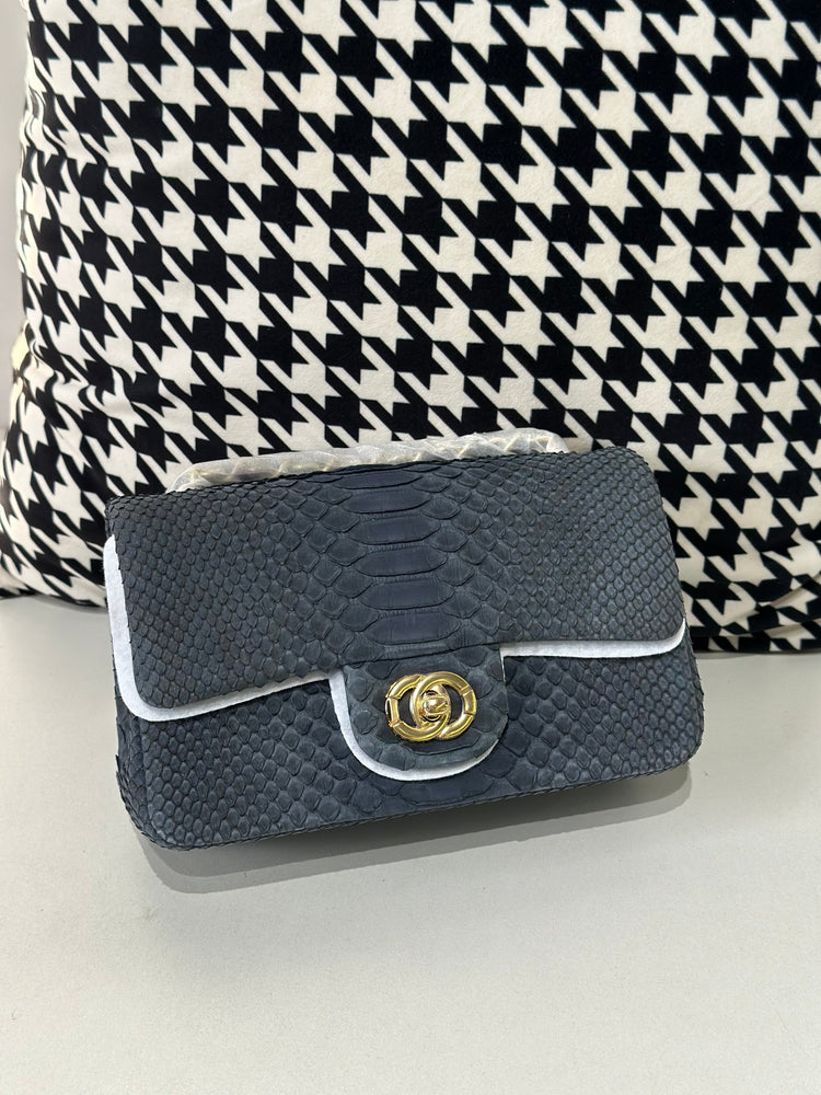 Genuine Python Skin Leather Flap Bag 20cm-4