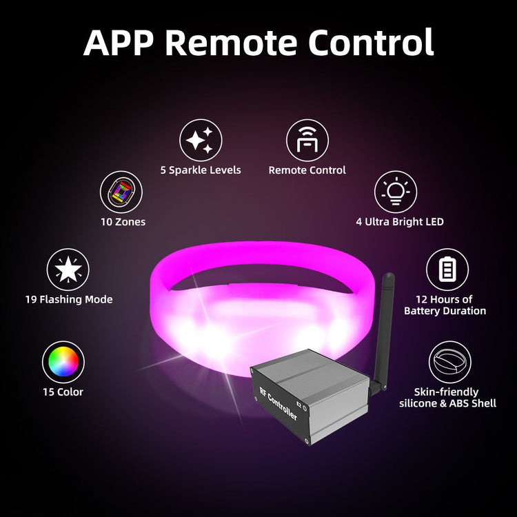APP Controlled LED Bracelets Pulsera LED for Small Parties, Wedding, Birthday Party, Aniversary(100 PCS + Mini APP Transmitter)-1