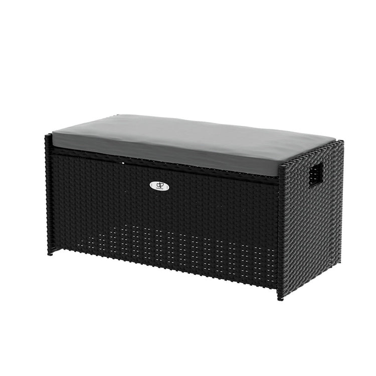 NNEDSZ Gardeon Outdoor Storage Bench Box Wicker Garden Sheds Tools Cushion Patio Furniture Black-0