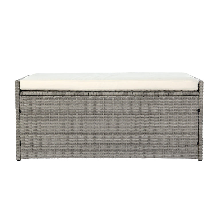 NNEDSZ Outdoor Storage Bench Box Wicker Garden Sheds Tools Cushion Patio Furniture Grey-2