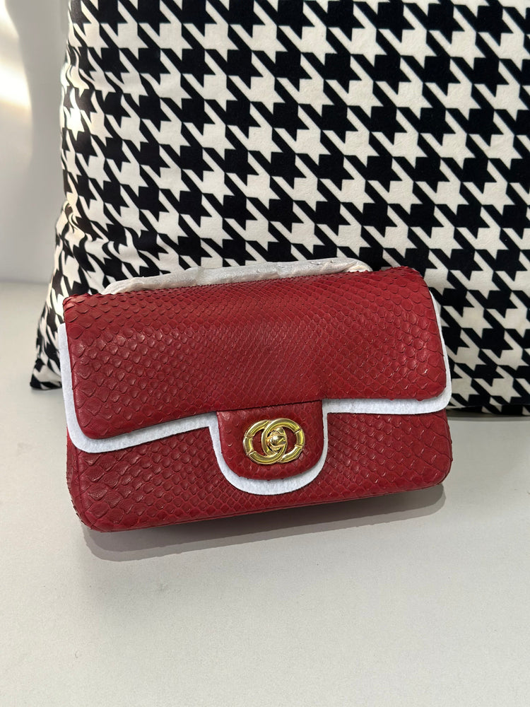 Genuine Python Skin Leather Flap Bag 20cm-5