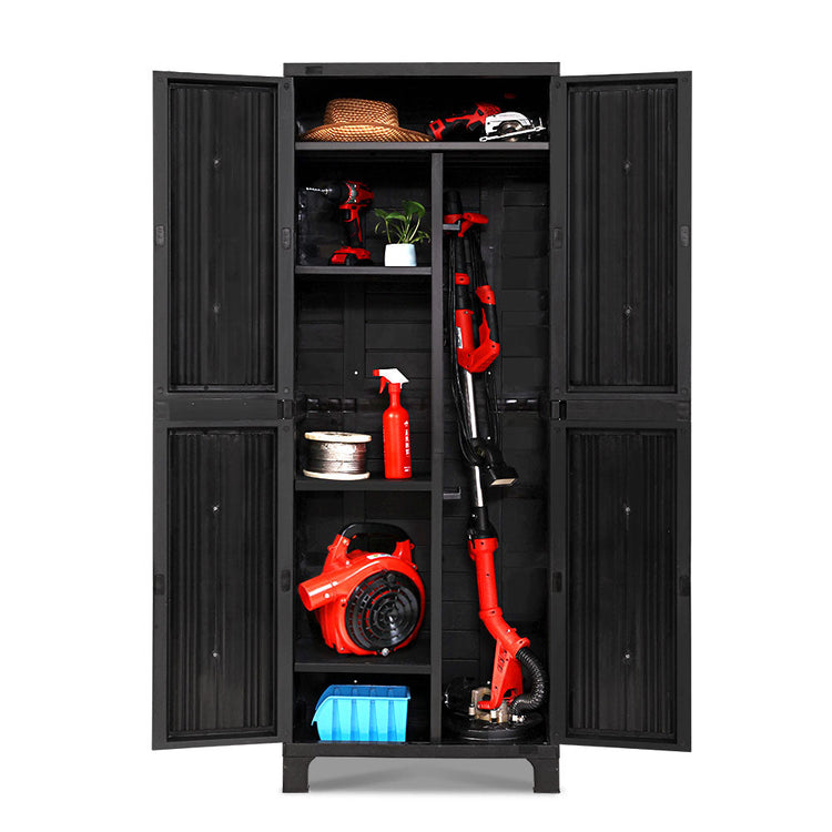 NNEDSZ Outdoor Storage Cabinet Lockable Tall Garden Sheds Garage Adjustable Black 173CM-0