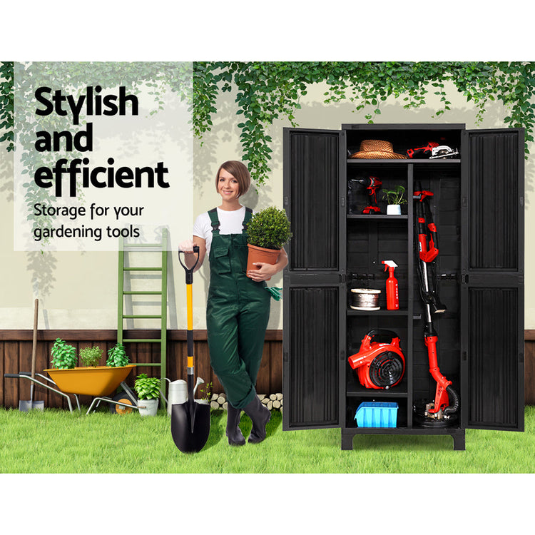 NNEDSZ Outdoor Storage Cabinet Lockable Tall Garden Sheds Garage Adjustable Black 173CM-3