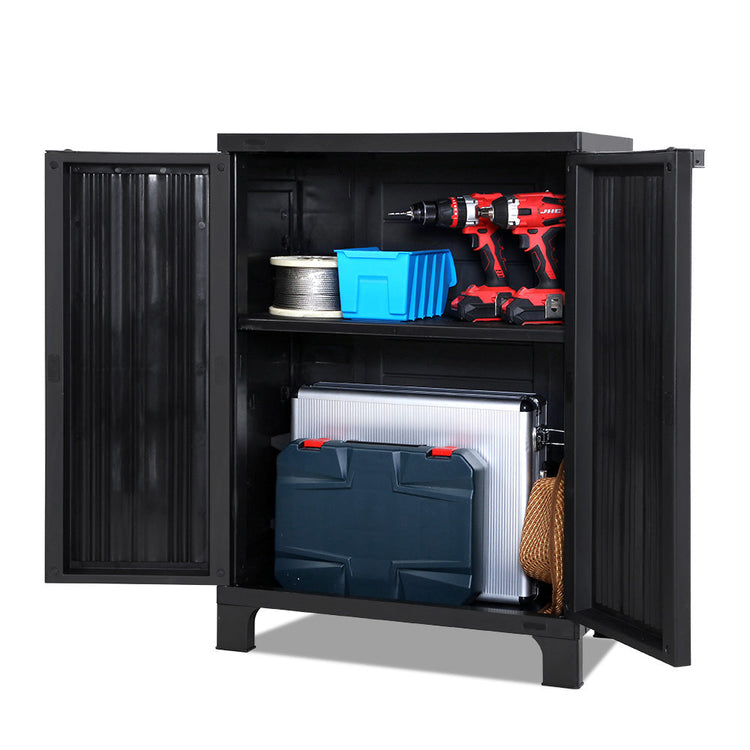 NNEDSZ Outdoor Storage Cabinet Cupboard Lockable Garden Sheds Adjustable Black-0