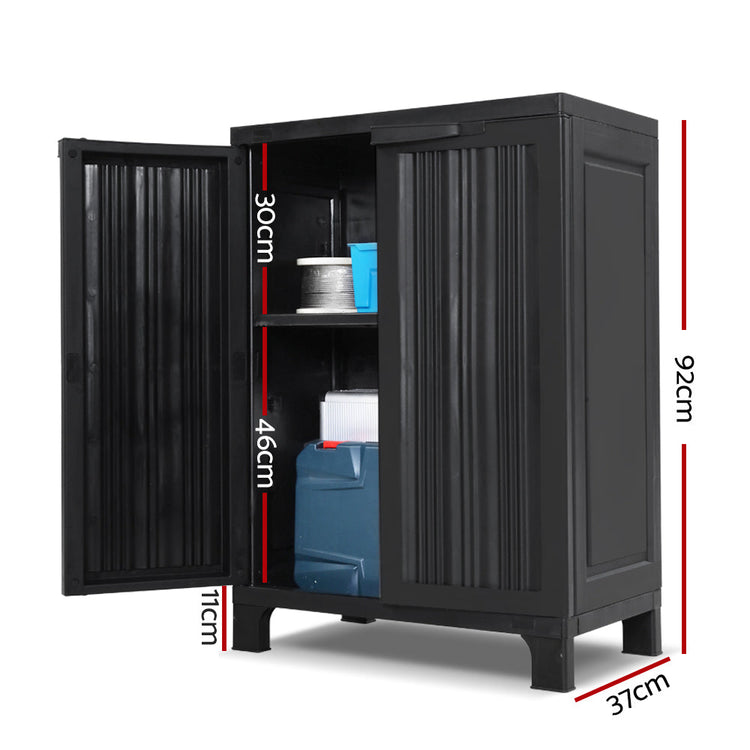 NNEDSZ Outdoor Storage Cabinet Cupboard Lockable Garden Sheds Adjustable Black-1
