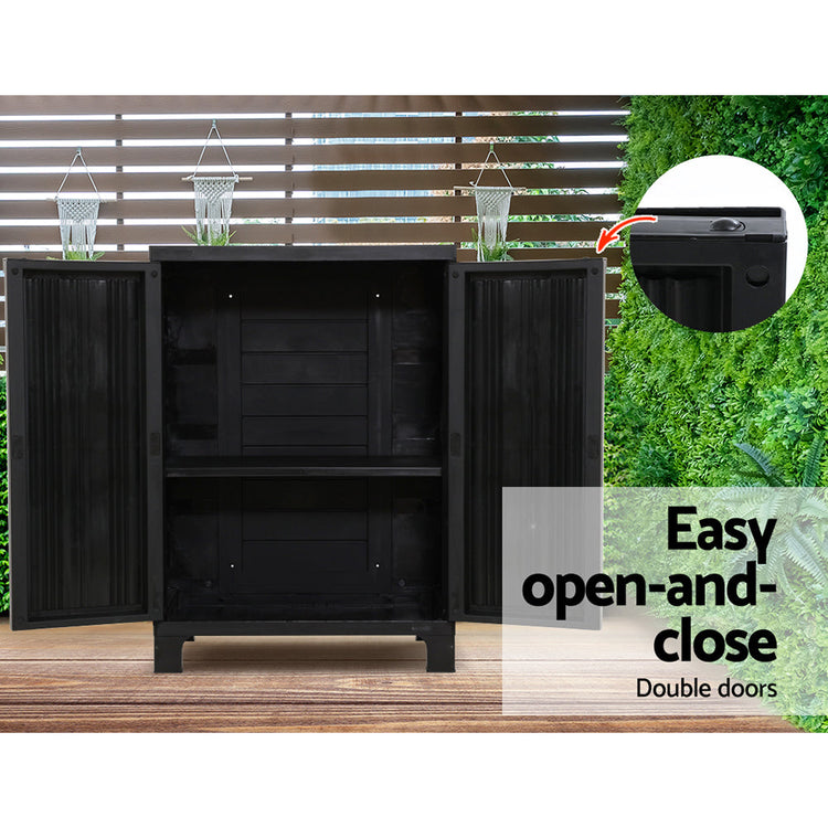 NNEDSZ Outdoor Storage Cabinet Cupboard Lockable Garden Sheds Adjustable Black-3