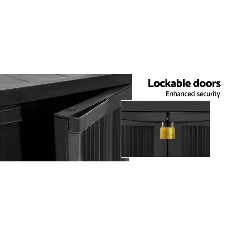 NNEDSZ Outdoor Storage Cabinet Cupboard Lockable Garden Sheds Adjustable Black-4