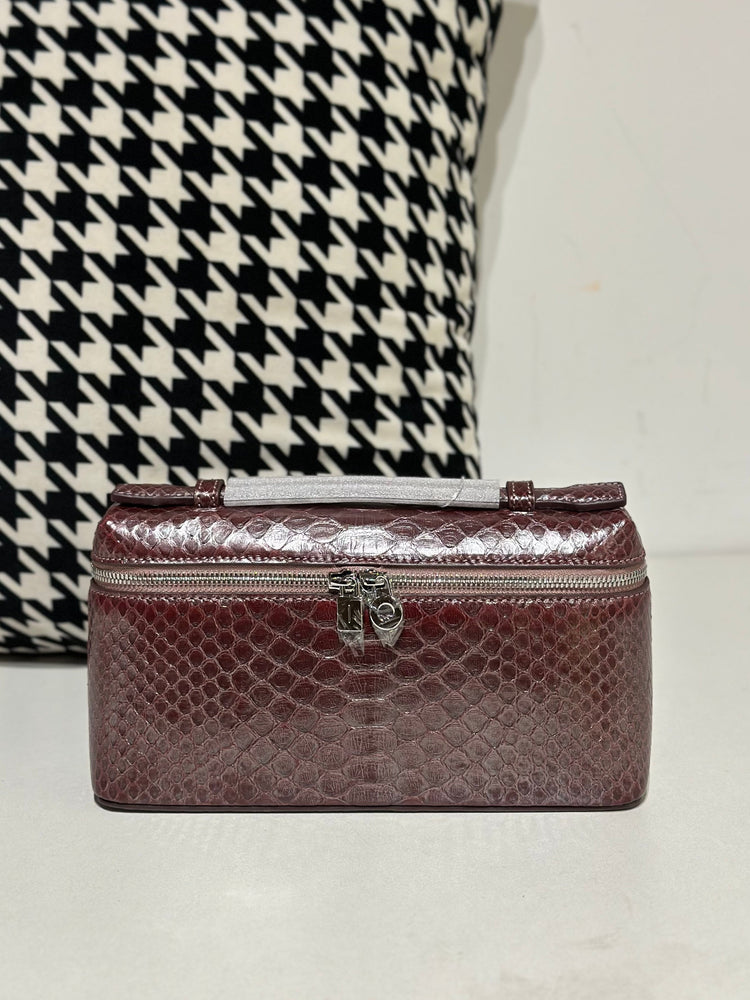 Genuine Python Skin Leather Zipper Cosmetic Handle Bag-12