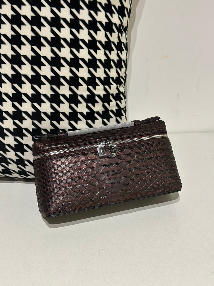 Genuine Python Skin Leather Zipper Cosmetic Handle Bag-11