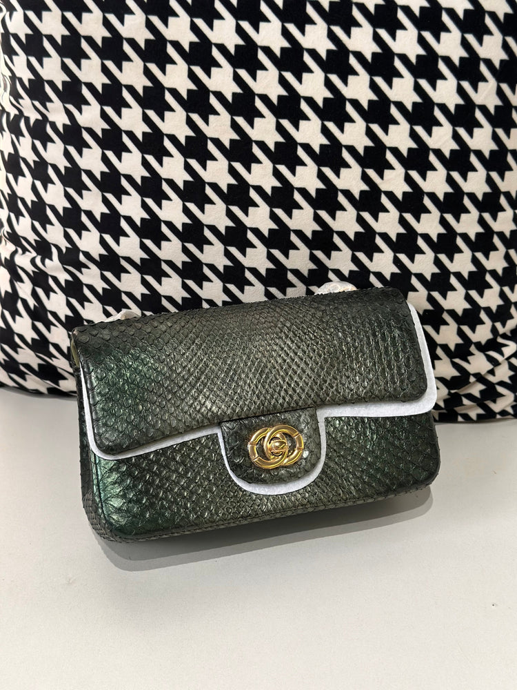 Genuine Python Skin Leather Flap Bag 20cm-7