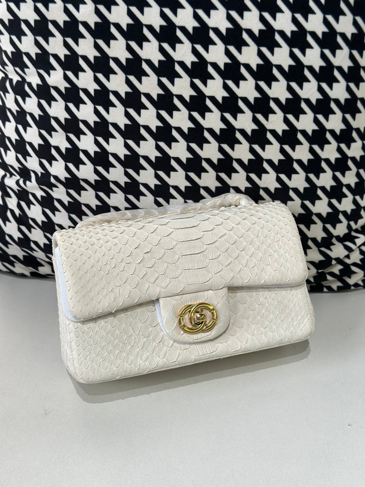 Genuine Python Skin Leather Flap Bag 20cm-8