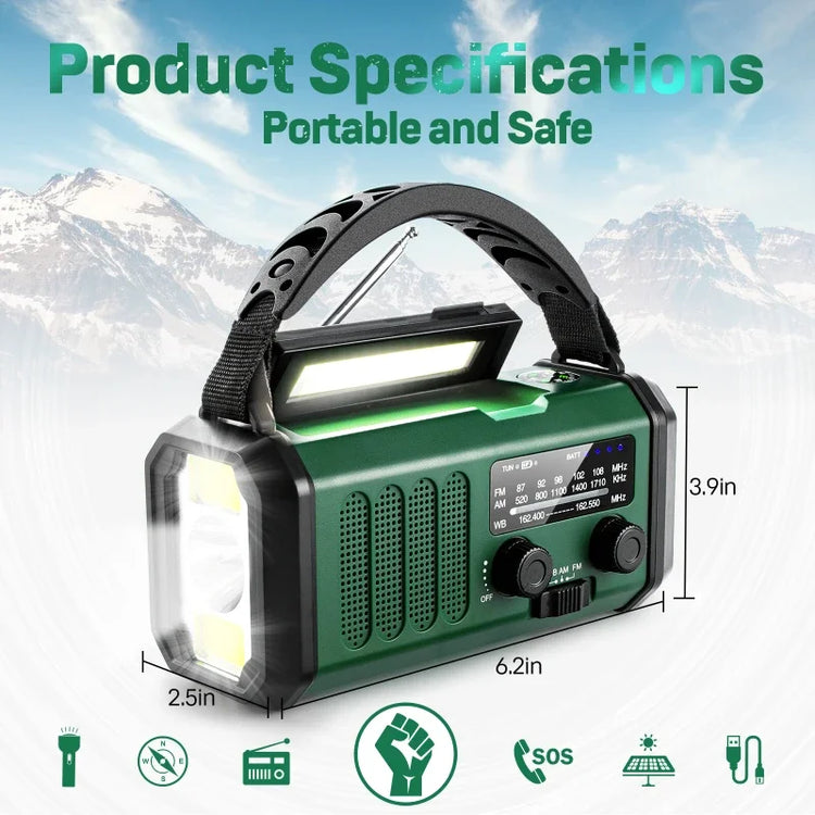 NNEOBA Emergency Weather Radio Solar Hand Crank Green-4