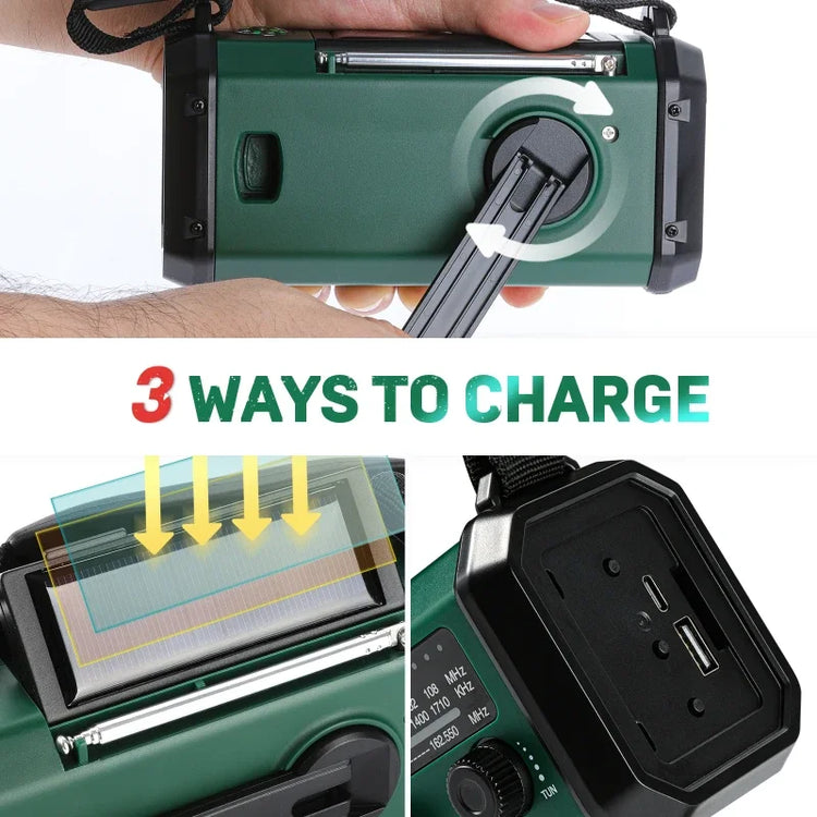 NNEOBA Emergency Weather Radio Solar Hand Crank Green-3