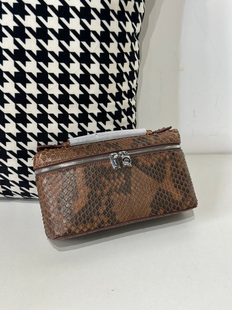 Genuine Python Skin Leather Zipper Cosmetic Handle Bag-9